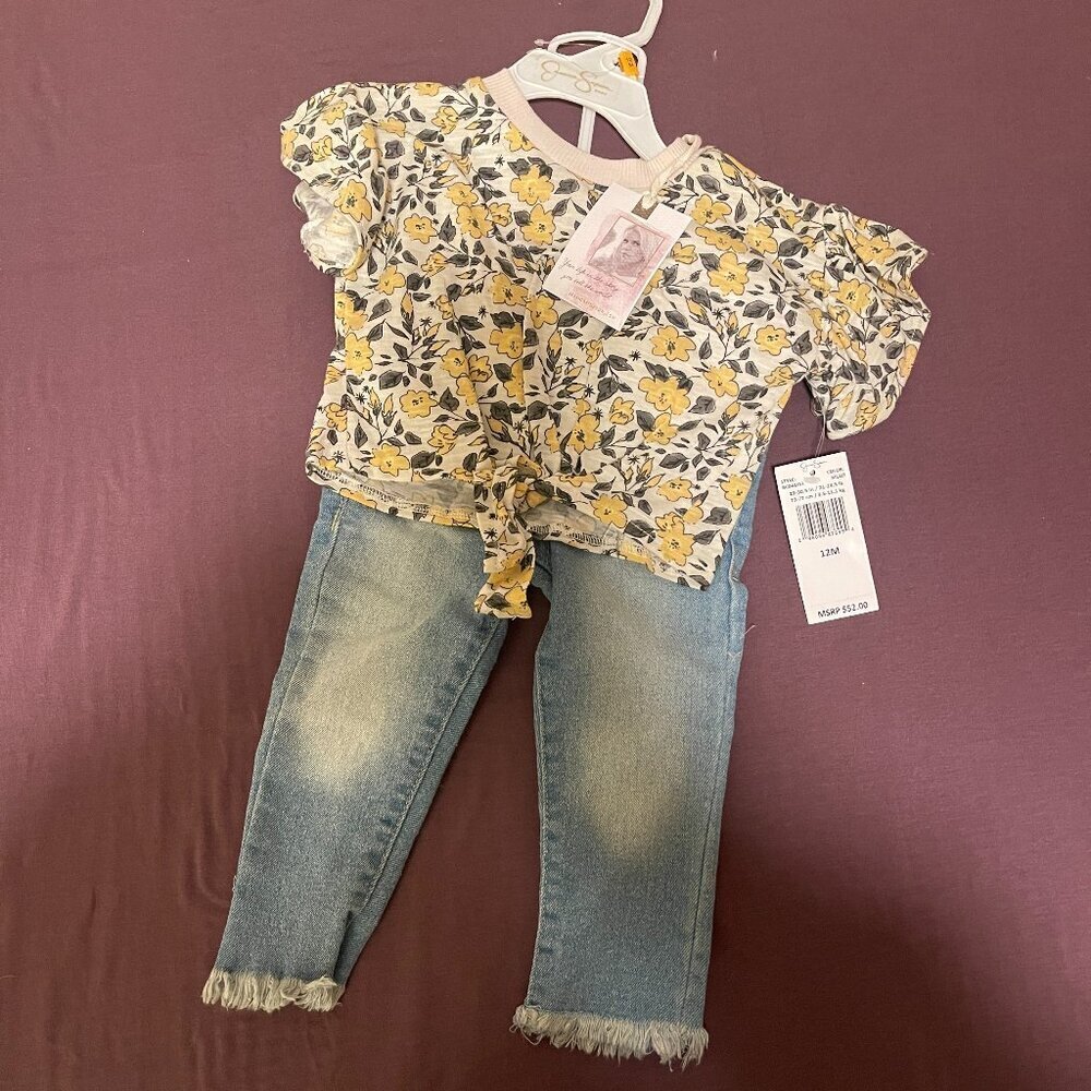 NWT - 12M Jessica Simpson Toddler outfit - Yellow flower shirt and jeans - NEW